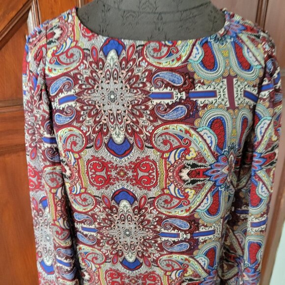 Vintage-Inspired Long Sleeve Patterned Dress By Fire Los Angeles Size M - Picture 2 of 6